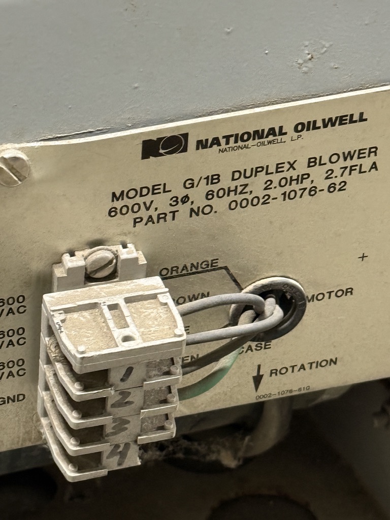 NOV G/1B Duplex Blower nameplate close-up