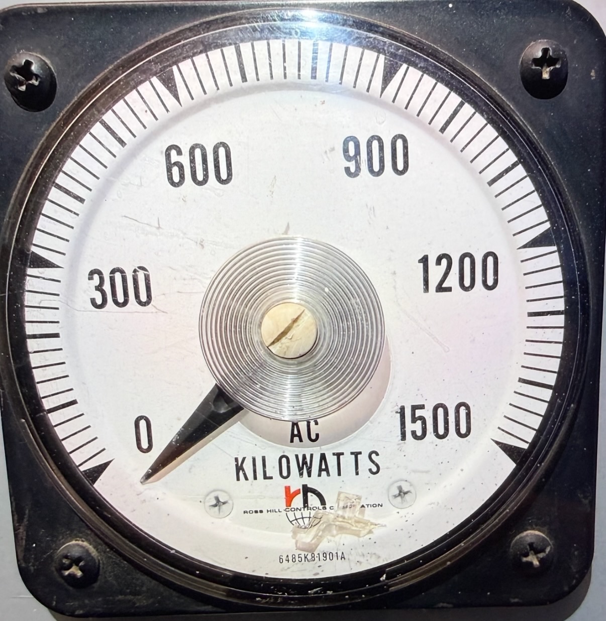 Ross Hill Controls AC Kilowatts Meter P/N 6485K81901A, 0-1500 kW scale